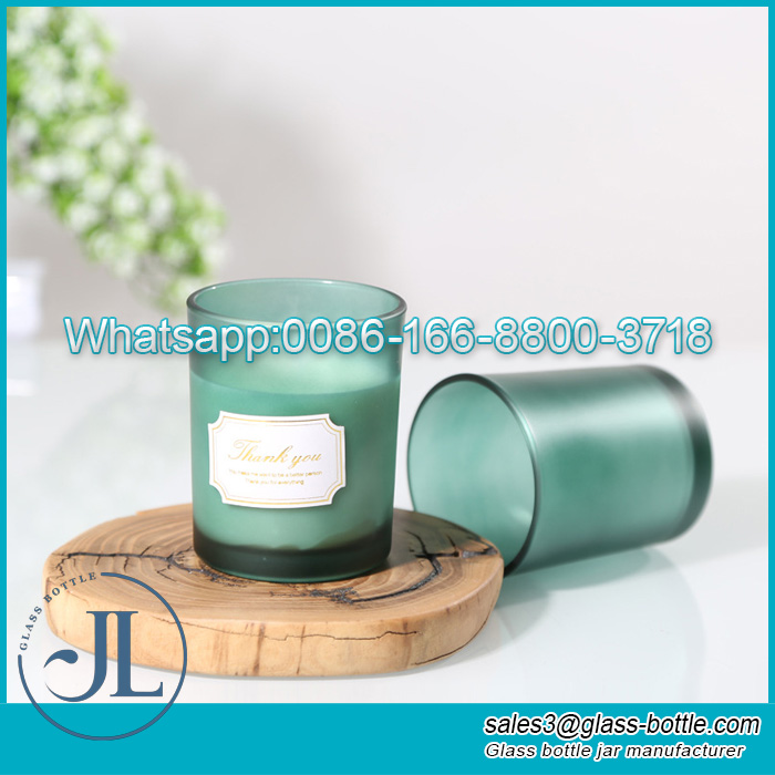wholesale green frosted Glass Candle Jars Candle Holders