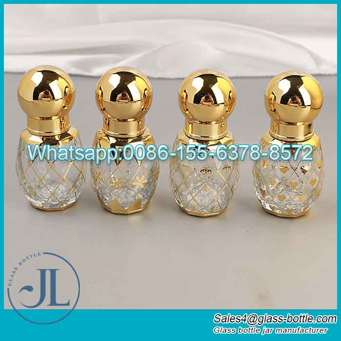 12ml Golden Plated Pattern Big Belly Attar Roll On Bottles with round cap