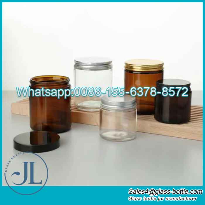 Amber Glass Container para sa mga kandila na may mga takip ng tornilyo