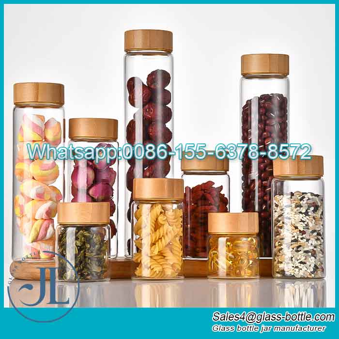 Eco Friendly Glass Tube Bottle with screw wood grain cover