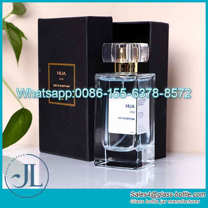Long Square Crystalline Glass Perfume Dispenser Bottle in Lid and Base Box
