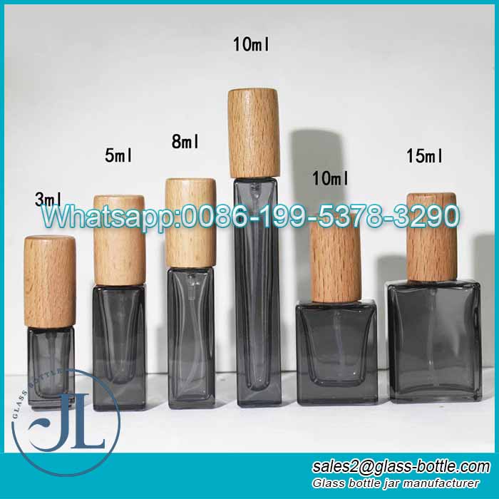 3ml-10ml Cusom glass perfume bottle with wooden lid supplier