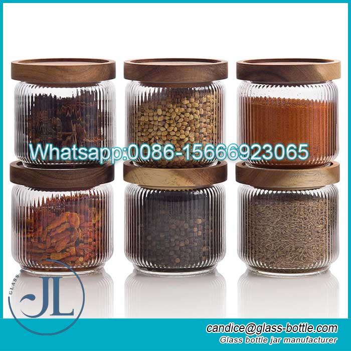 350ml Glass Food Storage Jars with Wood Lids