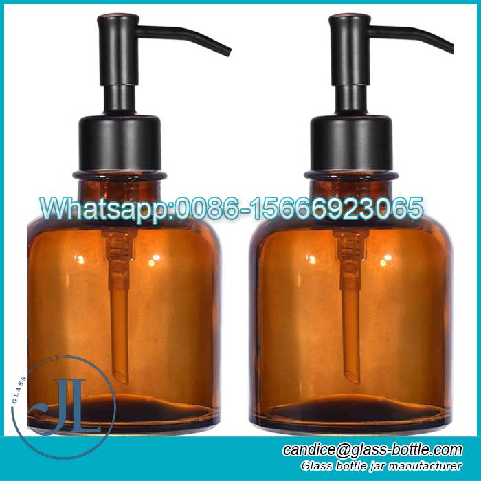 12 oz Thick Amber Glass Jar Soap Dispenser