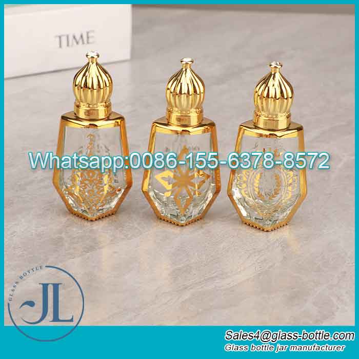 Hot Stamping Pattern Glass Perfume Roller Bottles with Tower Cap Wholesale